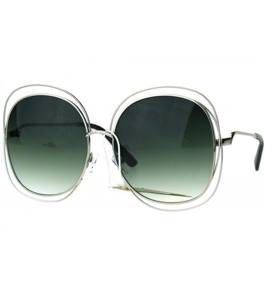 Butterfly Womens Scribble Multi Wire Rim Oversize Gradient Butterfly Diva Sunglasses - Silver Green Smoke - C117AA6Q2GL $25.94