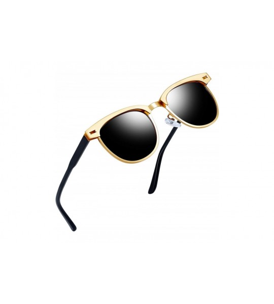 Semi-rimless Semi Rimless Polarized Sunglasses Women Men Retro Brand Sun Glasses - Gold Metal Frame - CI18546749Q $29.47