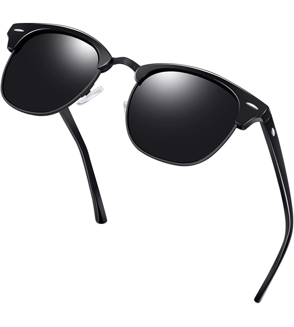Oversized Semi Rimless Polarized Sunglasses for Women Men- Unisex Sunglasses with Half Frame - Shiny Black - CC18R55KYRD $19.37