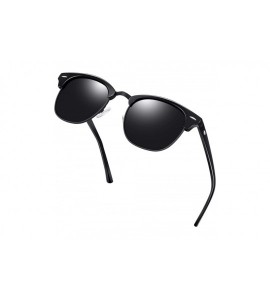 Oversized Semi Rimless Polarized Sunglasses for Women Men- Unisex Sunglasses with Half Frame - Shiny Black - CC18R55KYRD $19.37