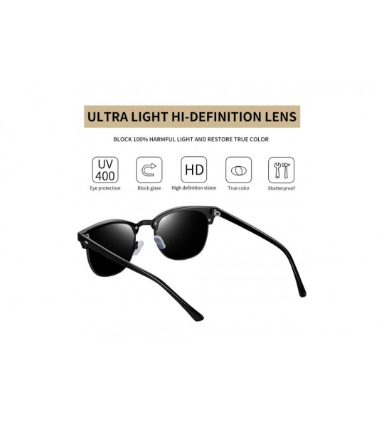 Oversized Semi Rimless Polarized Sunglasses for Women Men- Unisex Sunglasses with Half Frame - Shiny Black - CC18R55KYRD $19.37