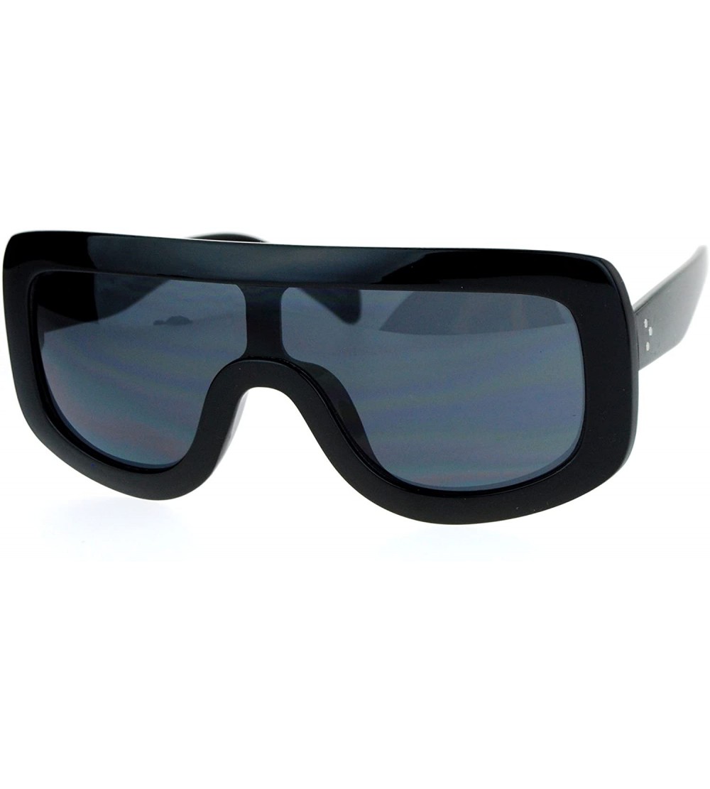 Shield Futuristic Robotic Thick Plastic Shield Runway Sunglasses - All Black - C612N6KOE6W $17.72