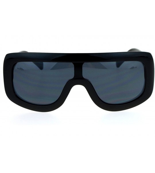 Shield Futuristic Robotic Thick Plastic Shield Runway Sunglasses - All Black - C612N6KOE6W $17.72