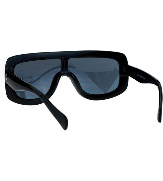 Shield Futuristic Robotic Thick Plastic Shield Runway Sunglasses - All Black - C612N6KOE6W $17.72