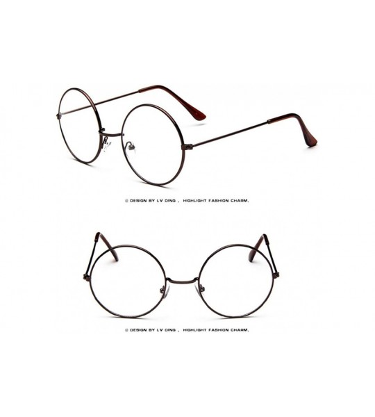 Round Fashion Oval Round Clear Lens Glasses Vintage Geek Nerd Retro Style Metal - Brown - CW18SCLKIQ5 $13.94