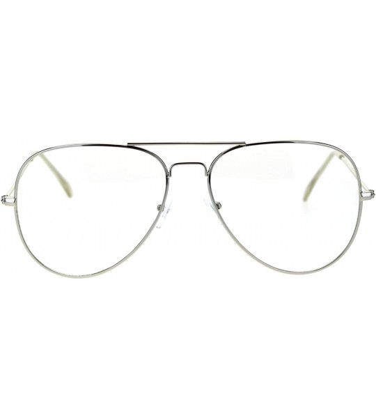 Oversized Trendy Oversized Officer Style Tear Drop Shape Metal Clear Lens Eyeglasses - Shiny Silver - CK18THI3Y8K $20.01