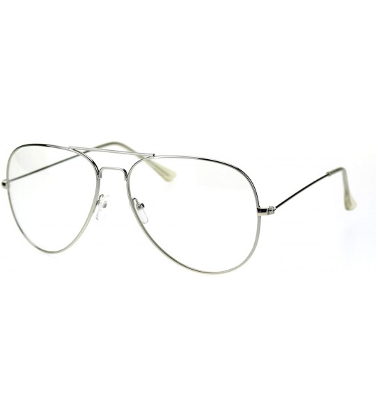 Oversized Trendy Oversized Officer Style Tear Drop Shape Metal Clear Lens Eyeglasses - Shiny Silver - CK18THI3Y8K $20.01