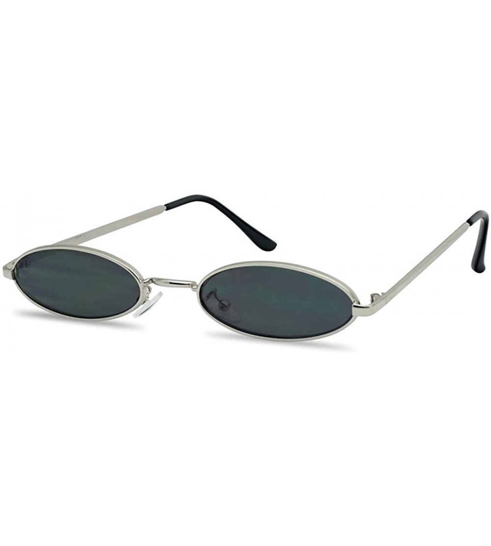 Oversized Small Oval Vintage Sunglasses Slender Metal Frame Retro Steampunk Shades - Silver Frame - C518EUR5OOG $20.47