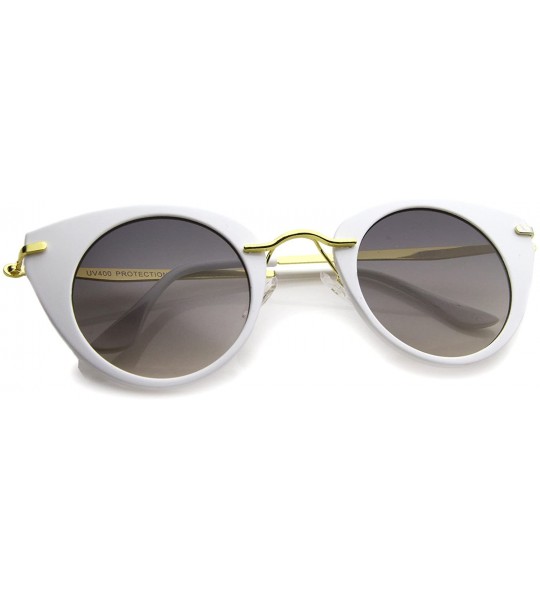 Cat Eye Women's Bold Metal Nose Bridge Slim Temples Round Cat Eye Sunglasses 46mm - White-gold / Lavender - CT12MY7U49I $20.67