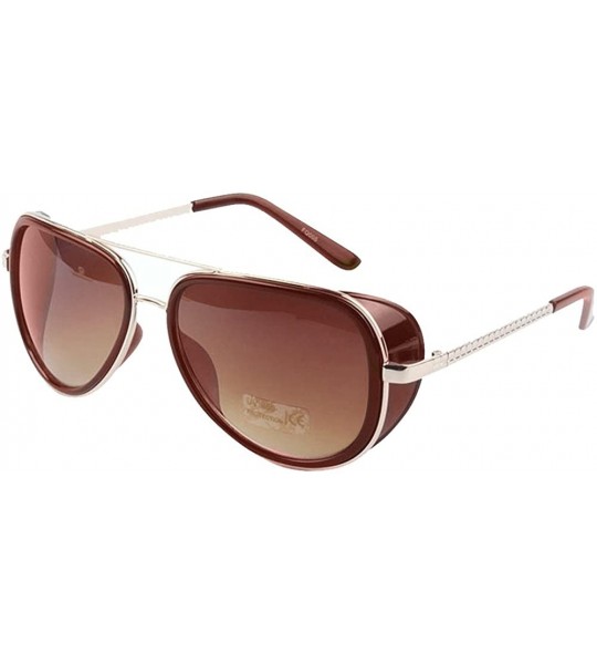 Goggle Unisex S005 Horn Rimmed Metal Frame Side Shield Aviator 58mm Sunglasses - Brown+brown - CQ12IE23R57 $19.95
