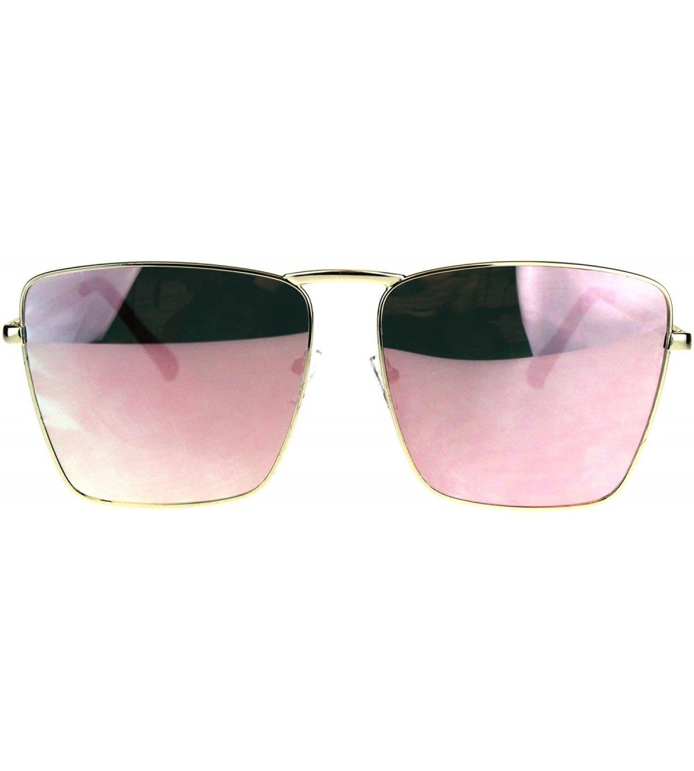 Rectangular Womens Color Mirror Oversize Metal Rim Rectangular Sunglasses - Gold Pink - C4180GETL6E $23.10
