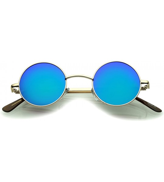 Round Small Retro Lennon Inspired Style Neutral-Colored Lens Round Metal Sunglasses 41mm - Gold / Green-blue Mirror - CS12N1N...