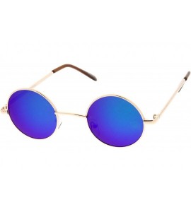 Round Small Retro Lennon Inspired Style Neutral-Colored Lens Round Metal Sunglasses 41mm - Gold / Green-blue Mirror - CS12N1N...