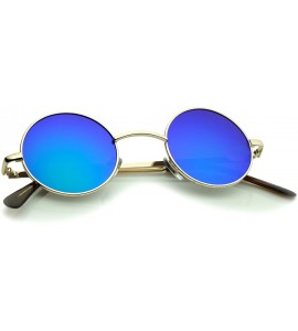 Round Small Retro Lennon Inspired Style Neutral-Colored Lens Round Metal Sunglasses 41mm - Gold / Green-blue Mirror - CS12N1N...