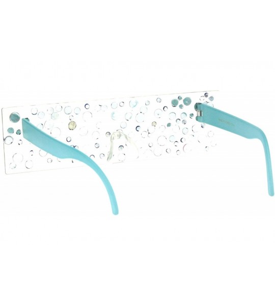 Shield Womens Sparkling Rectangle Shield Rhinestone Lens Party Shade Sunglasses - Clear Blue - CI18IHIOM35 $24.05