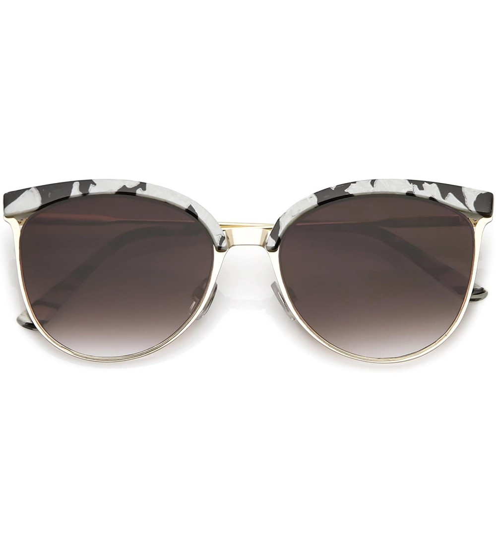 Round Modern Semi Rimless Cutout Slim Arms Flat Lens Cat Eye Sunglasses 55mm - Black White Gold / Lavender - C3184S2DCM6 $21.16