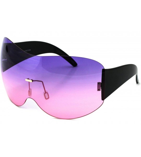Shield Big Huge Oversize Glasses Rimless Shield Visor Aviator Sunglasses Mirror Oceanic Tinted Lens - Purple / Pink - C511HWM...