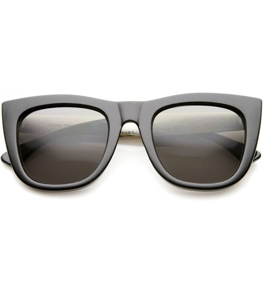 Wayfarer High Fashion Alligator Metal Temple Bold Rimmed Flat Top Sunglasses - Black-silver / Smoke - CZ12G0JF1WN $18.94