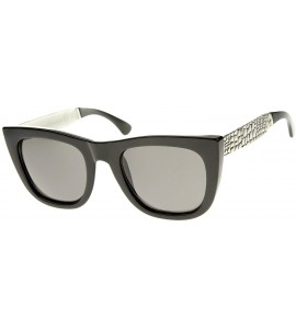 Wayfarer High Fashion Alligator Metal Temple Bold Rimmed Flat Top Sunglasses - Black-silver / Smoke - CZ12G0JF1WN $18.94