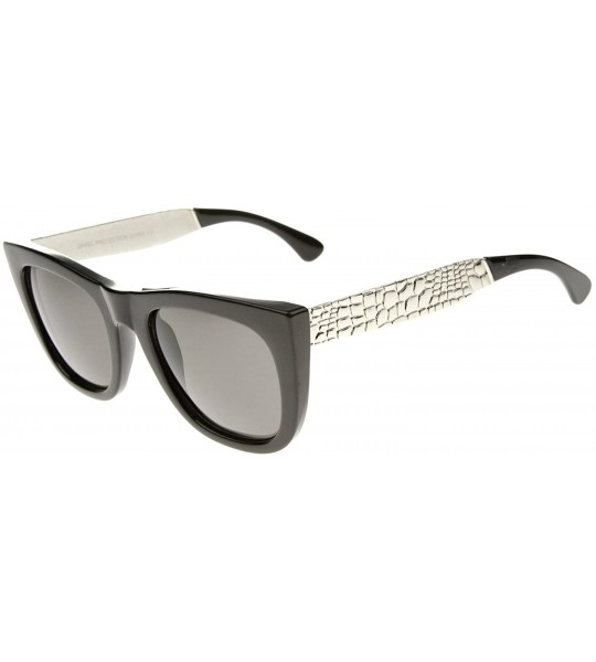 Wayfarer High Fashion Alligator Metal Temple Bold Rimmed Flat Top Sunglasses - Black-silver / Smoke - CZ12G0JF1WN $18.94