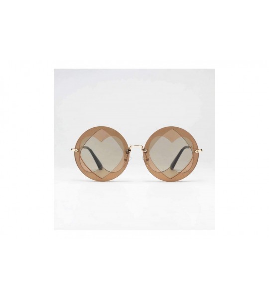 Round Stylish Fashion Womens Circle Round Heart Shape Party Sunglasses for Women 7011 - Brown - C718R6TDCAM $34.85