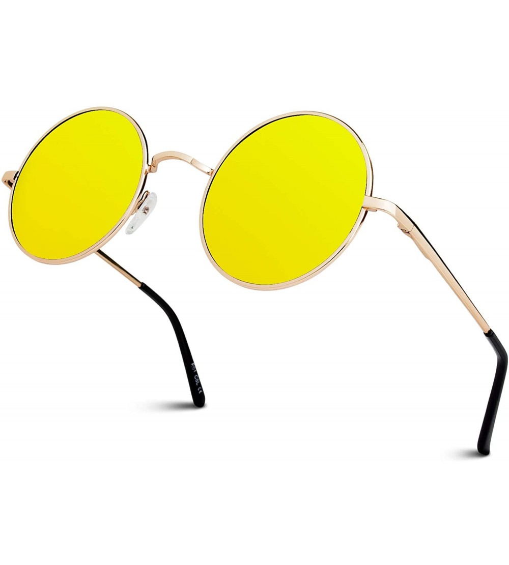 Aviator Retro John Lennon Sunglasses for Men Women Polarized Hippie Round Circle Sunglasses MFF7 - B 51mm Gold Orange - CJ186...