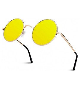 Aviator Retro John Lennon Sunglasses for Men Women Polarized Hippie Round Circle Sunglasses MFF7 - B 51mm Gold Orange - CJ186...