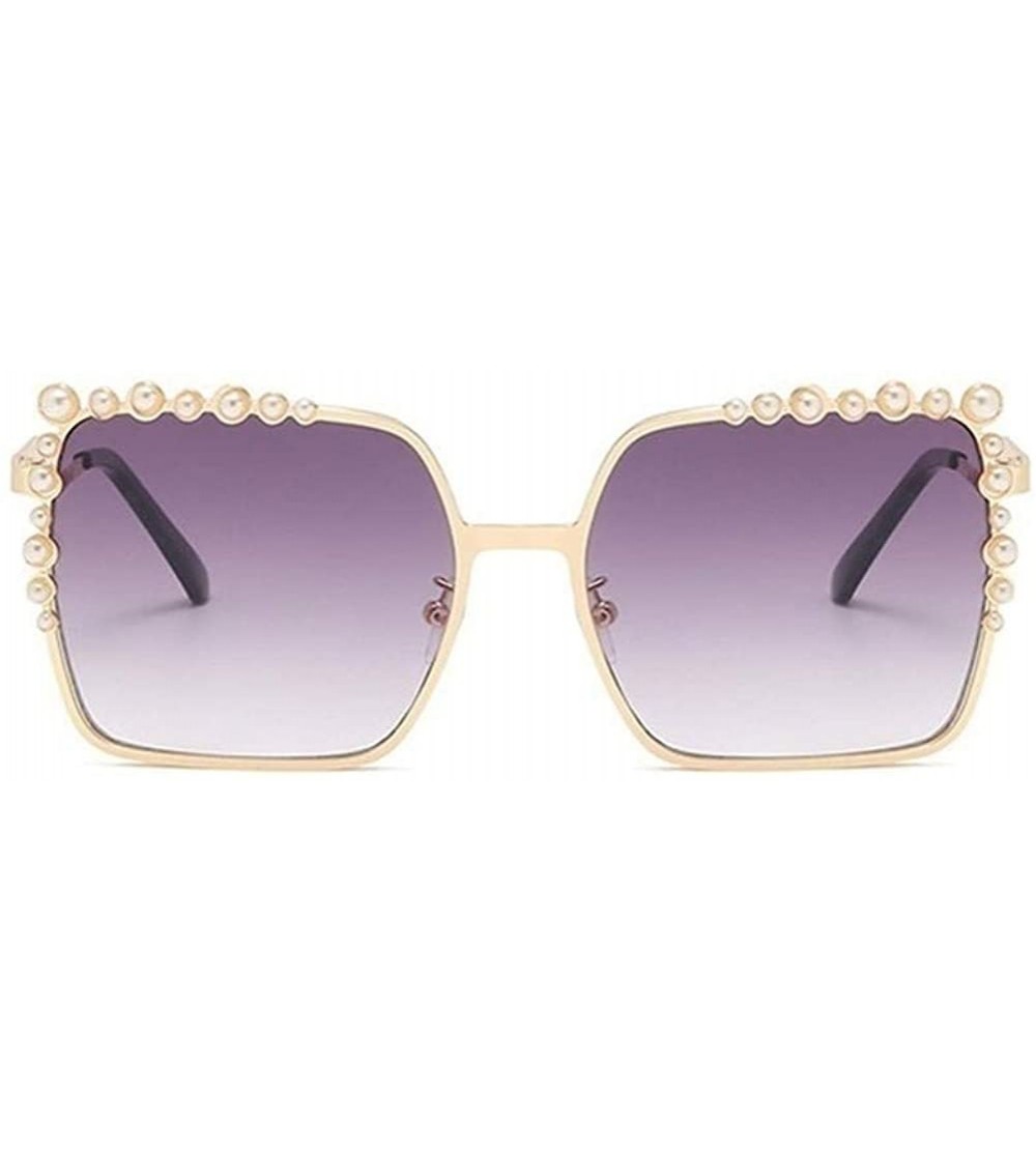 Square Pearl Cat Eye Sunglasses for Women Square Sun Glasses Style Fashion Shades Bead Eyewear UV400 - Gold Grey - CB1907X2IX...