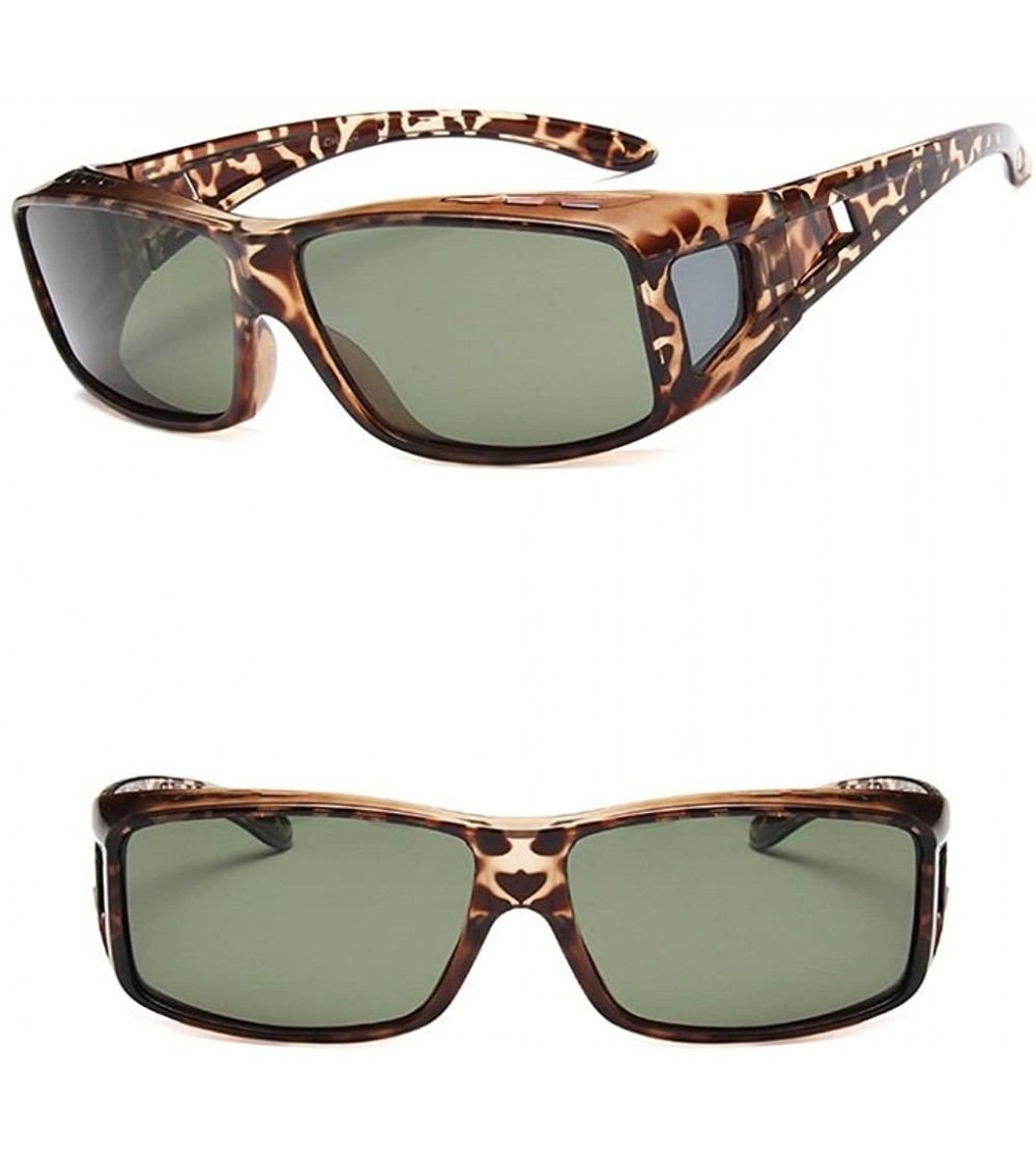 Wrap Unisex Rectangular Frame Side Shield Fit Over Polarized Sunglasses - Light Brown Tortoise - CF185X73GDY $30.84