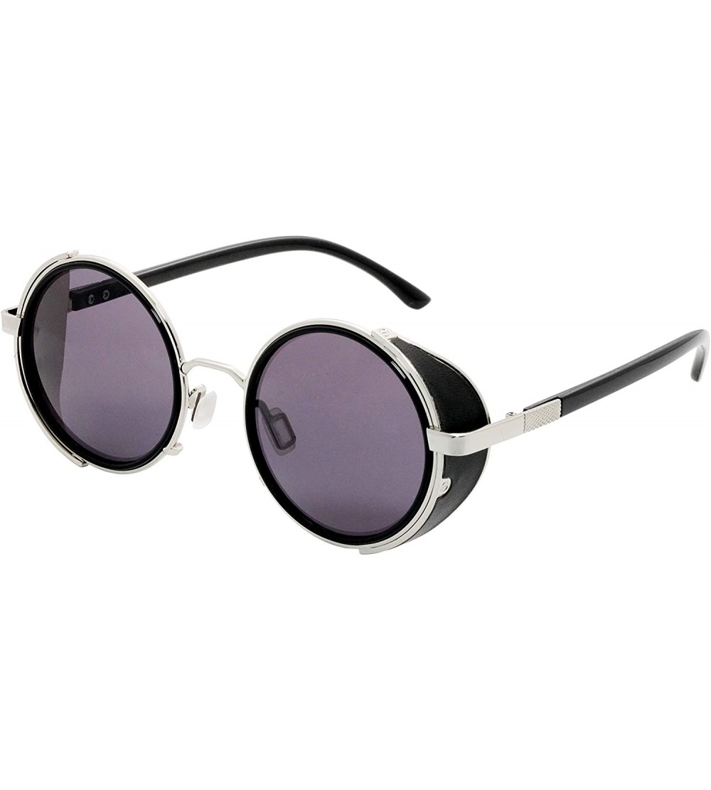 Goggle Vintage Steampunk Round Sunglasses Side Shields For Men Women - Silver-black - CT18XT42U3N $23.43