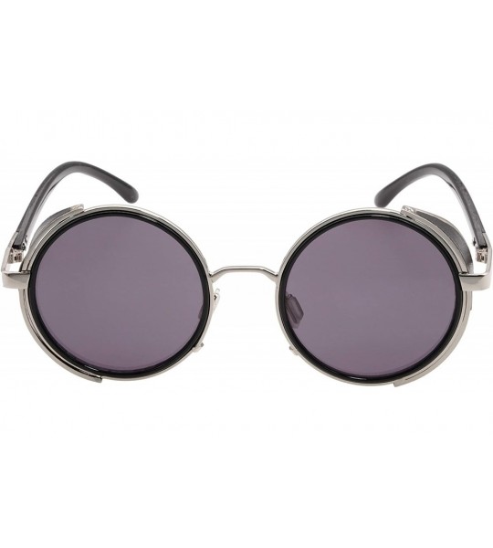 Goggle Vintage Steampunk Round Sunglasses Side Shields For Men Women - Silver-black - CT18XT42U3N $23.43