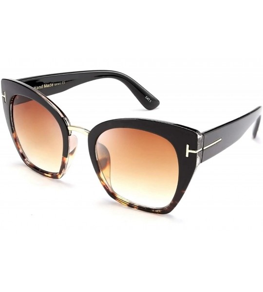 Oversized Retro Oversized Cateye Sunglasses Leopard Frame with Delicate Metal T-SIGN for Women B2576 - 6 - CA196H7UAZH $29.91