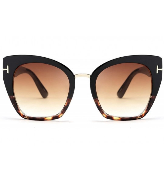 Oversized Retro Oversized Cateye Sunglasses Leopard Frame with Delicate Metal T-SIGN for Women B2576 - 6 - CA196H7UAZH $29.91