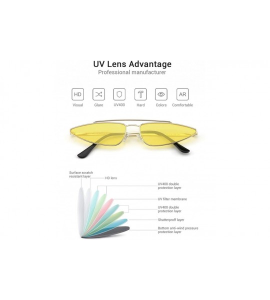 Rectangular Fashion Vintage Sunglasses for Women Slender Metal Frame Thin Tinted Lenses - Yellow - CK18DN76A5T $35.06