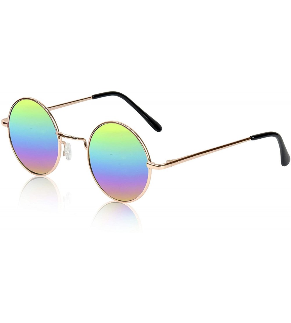 Round Retro Round Sunglasses Small Colored Lens Hippie John Lennon Glasses - 1 Rainbow Mirrored Lens - CC18W66SIAC $20.15