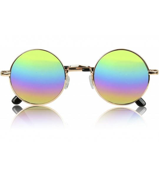 Round Retro Round Sunglasses Small Colored Lens Hippie John Lennon Glasses - 1 Rainbow Mirrored Lens - CC18W66SIAC $20.15