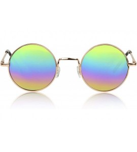 Round Retro Round Sunglasses Small Colored Lens Hippie John Lennon Glasses - 1 Rainbow Mirrored Lens - CC18W66SIAC $20.15