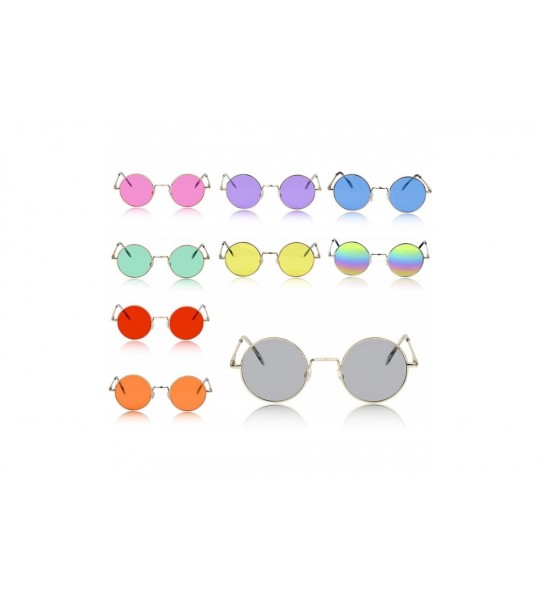 Round Retro Round Sunglasses Small Colored Lens Hippie John Lennon Glasses - 1 Rainbow Mirrored Lens - CC18W66SIAC $20.15