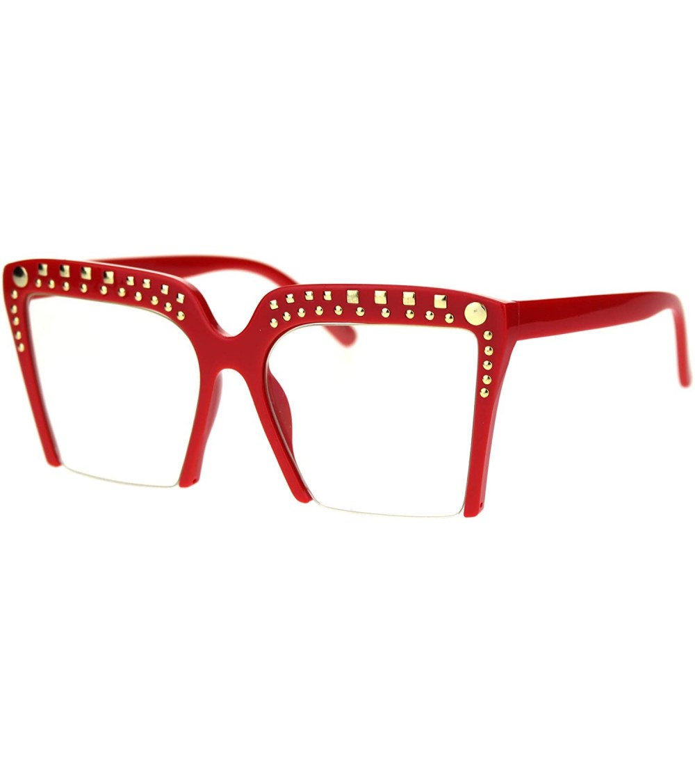 Cat Eye Womens Gold Metal Stud Crop Bottom Oversize Cat Eye Eyeglasses - Red - CC18SR64ED9 $23.32