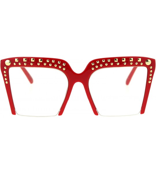 Cat Eye Womens Gold Metal Stud Crop Bottom Oversize Cat Eye Eyeglasses - Red - CC18SR64ED9 $23.32