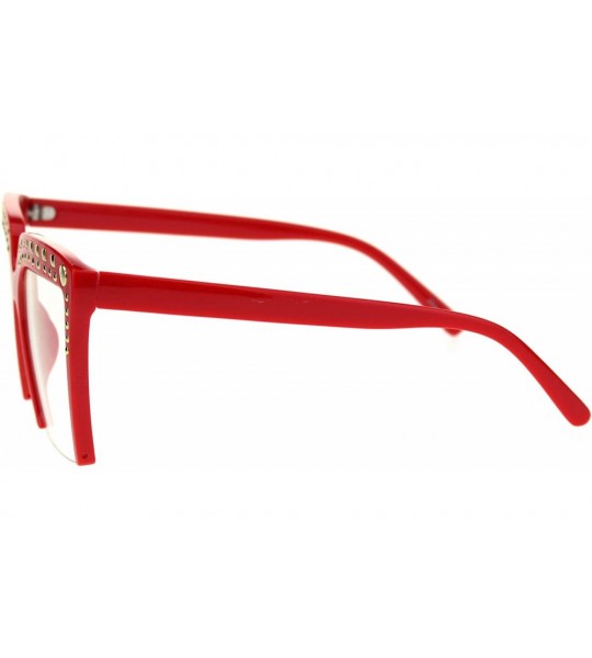 Cat Eye Womens Gold Metal Stud Crop Bottom Oversize Cat Eye Eyeglasses - Red - CC18SR64ED9 $23.32