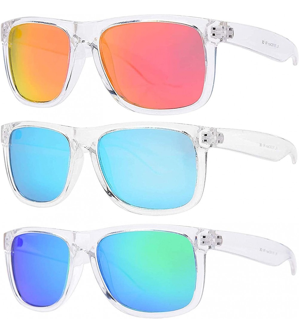Wayfarer Clear Frame Polarized Square Sunglasses Women Men - UV Protection Color Mirror Lens- Retro Sports Beach - CI190YY79M...