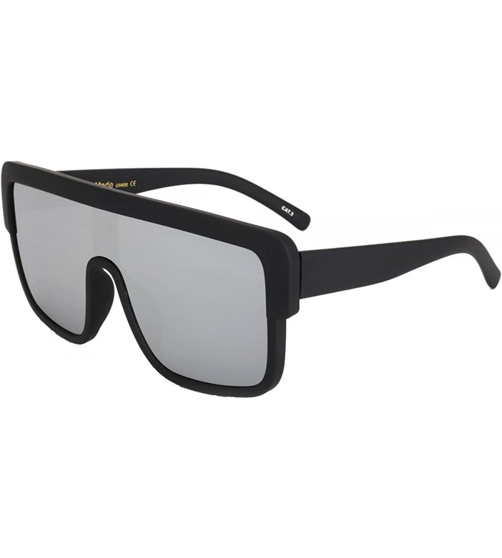 Rimless Premium Oversized Sunglasses Women Men Flat Top Square Frame Shades - Silver Mirror - C018529N36I $28.81