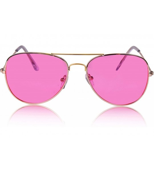 Round Aviator Sunglasses Colored Tinted Lens Glasses Metal UV400 Protection - 2 Pack Pink/Blue - CG18QZKCO7K $28.00