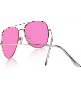 Round Aviator Sunglasses Colored Tinted Lens Glasses Metal UV400 Protection - 2 Pack Pink/Blue - CG18QZKCO7K $28.00