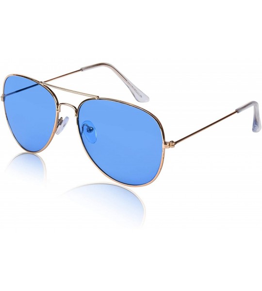 Round Aviator Sunglasses Colored Tinted Lens Glasses Metal UV400 Protection - 2 Pack Pink/Blue - CG18QZKCO7K $28.00