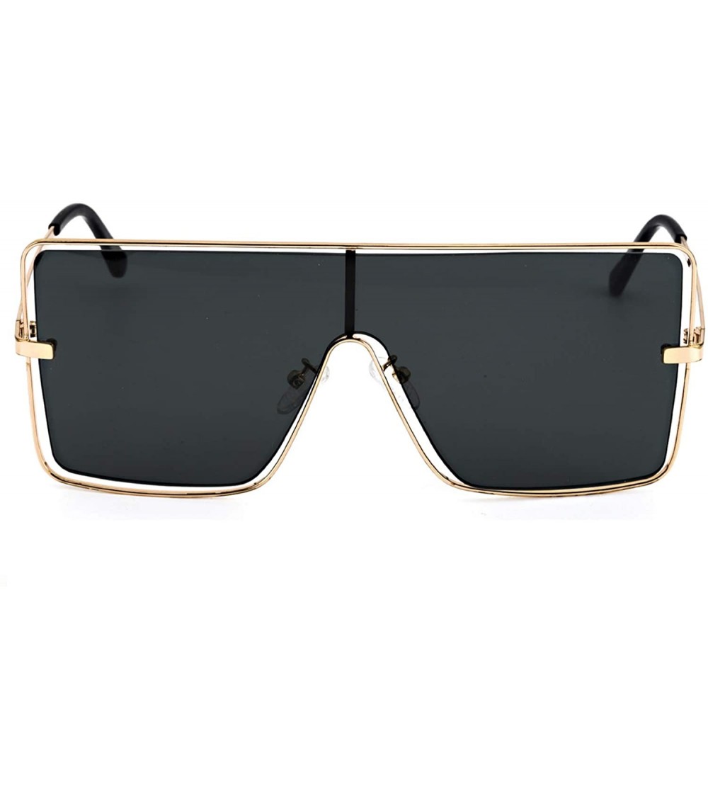 Square Fashion Oversized Sunglasses for Women Square Metal Frame Stylish Flat Designer Shades 100% UV Protection - CD192DIRO3...