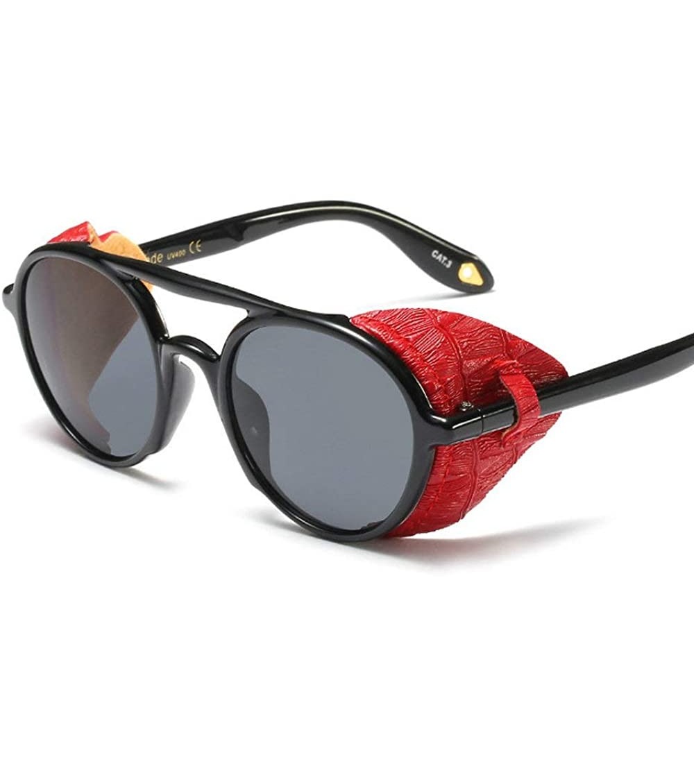 Oval Vintage Women Punk Round Sunglasses Luxury Brand Designer Fashion Side protection Sun Glasses - Black&red - CM18MD669SA ...
