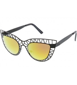 Cat Eye Unique Laser Cut Out Color Mirrored Lens Cat Eye Sunglasses 48mm - Matte Black / Pink Mirror - CK188K0HS30 $24.13