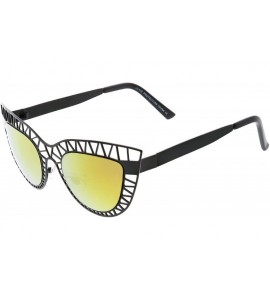 Cat Eye Unique Laser Cut Out Color Mirrored Lens Cat Eye Sunglasses 48mm - Matte Black / Pink Mirror - CK188K0HS30 $24.13